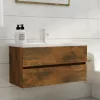 Füstös tölgy színű szerelt fa mosdószekrény 90 x 38,5 x 45 cm