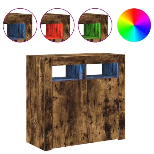 Füstös tölgy színű tálalószekrény LED-ekkel 80 x 35 x 75 cm
