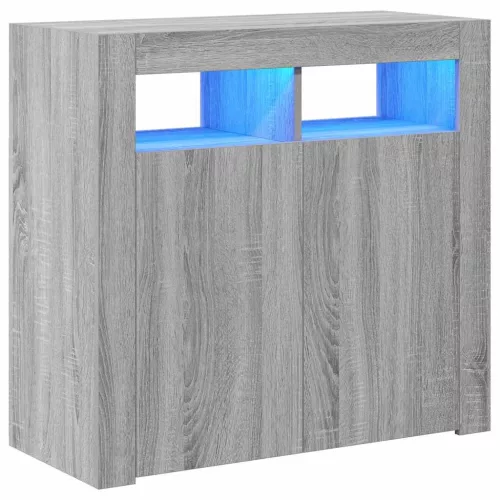 Szürke sonoma tálalószekrény LED-világítással 80 x 35 x 75 cm