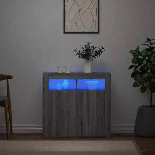 Szürke sonoma tálalószekrény LED-világítással 80 x 35 x 75 cm