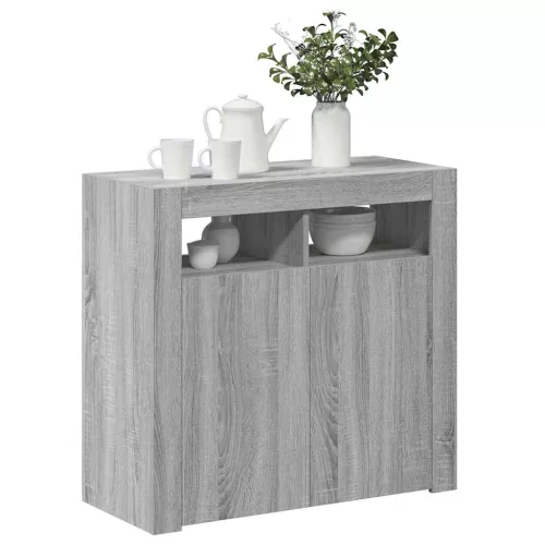 Szürke sonoma tálalószekrény LED-világítással 80 x 35 x 75 cm