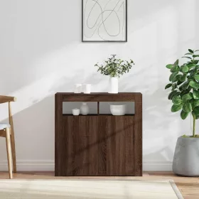   Barna tölgyszínű tálalószekrény LED-ekkel 80 x 35 x 75 cm