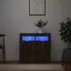 Barna tölgyszínű tálalószekrény LED-ekkel 80 x 35 x 75 cm