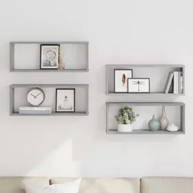   4 db szürke sonoma színű szerelt fa fali kockapolc 60x15x23 cm