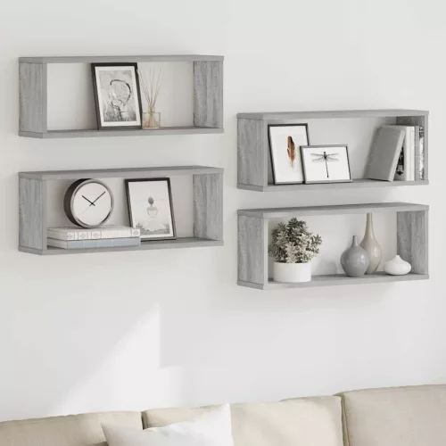 4 db szürke sonoma színű szerelt fa fali kockapolc 60x15x23 cm