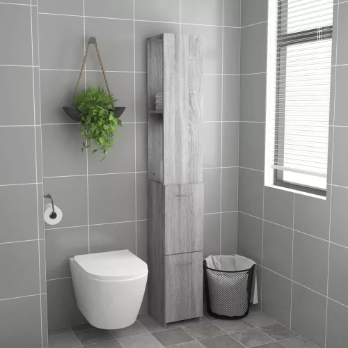 Szürke sonoma színű szerelt fa fürdőszobaszekrény 25x26,5x170cm