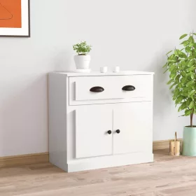   Magasfényű fehér szerelt fa tálalószekrény 70x35,5x67,5 cm