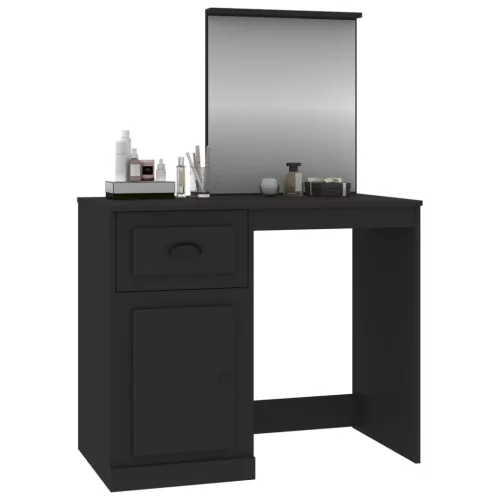 Fekete szerelt fa pipereasztal tükörrel 90 x 50 x 132,5 cm
