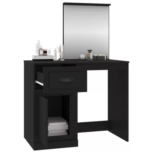 Fekete szerelt fa pipereasztal tükörrel 90 x 50 x 132,5 cm