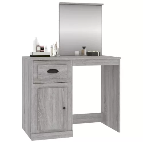 Szürke sonoma szerelt fa tükrös pipereasztal 90 x 50 x 132,5 cm