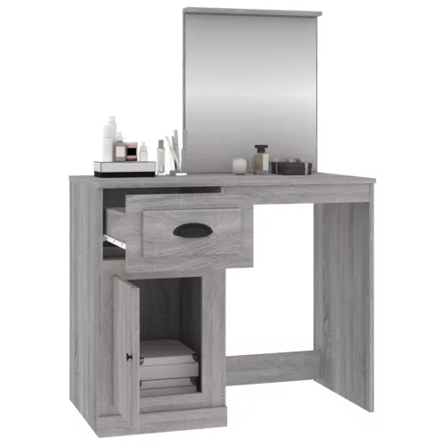 Szürke sonoma szerelt fa tükrös pipereasztal 90 x 50 x 132,5 cm