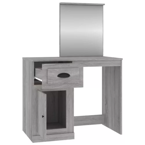 Szürke sonoma szerelt fa tükrös pipereasztal 90 x 50 x 132,5 cm