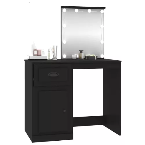 Fekete szerelt fa pipereasztal LED-del 90 x 50 x 132,5 cm