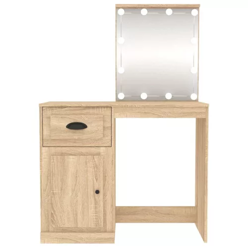 Sonoma tölgy színű LED-es fésülködőasztal 90x50x132,5 cm