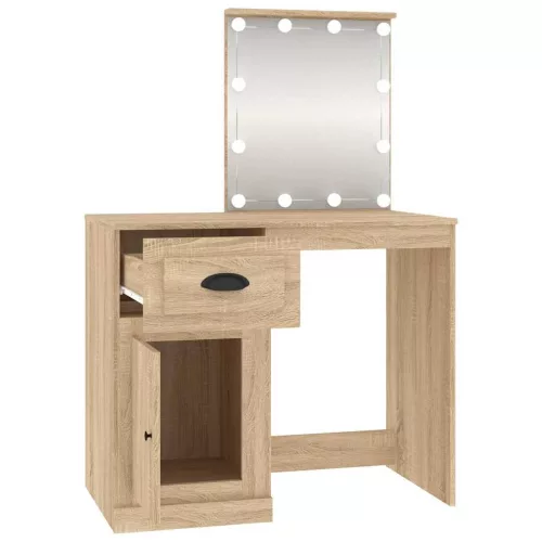 Sonoma tölgy színű LED-es fésülködőasztal 90x50x132,5 cm