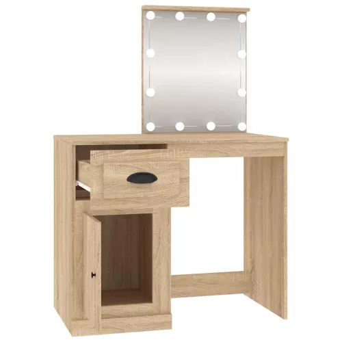Sonoma tölgy színű LED-es fésülködőasztal 90x50x132,5 cm