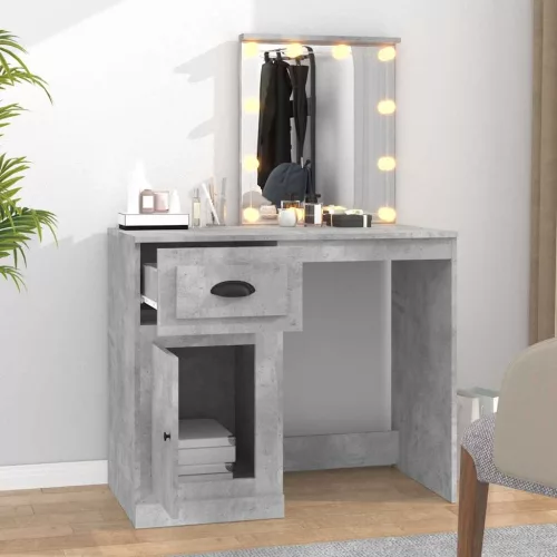 Betonszürke szerelt fa pipereasztal LED-del 90 x 50 x 132,5 cm