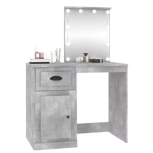 Betonszürke szerelt fa pipereasztal LED-del 90 x 50 x 132,5 cm