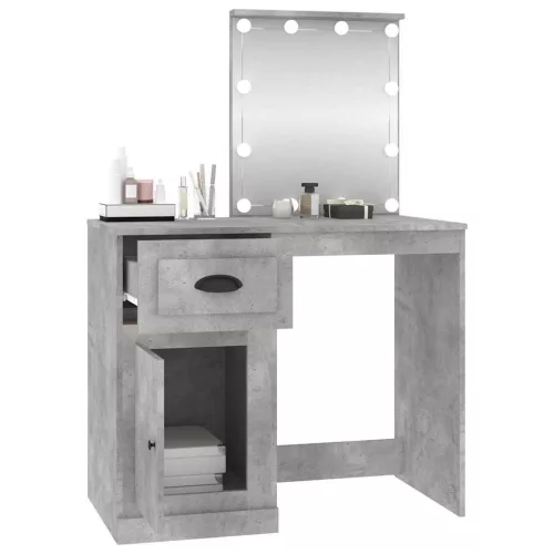 Betonszürke szerelt fa pipereasztal LED-del 90 x 50 x 132,5 cm