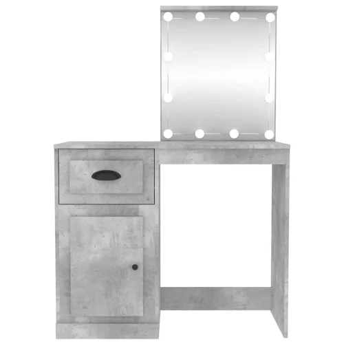 Betonszürke szerelt fa pipereasztal LED-del 90 x 50 x 132,5 cm