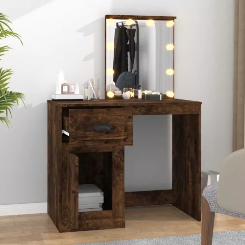 Füstös tölgy színű szerelt fa LED-es pipereasztal 90x50x132,5cm