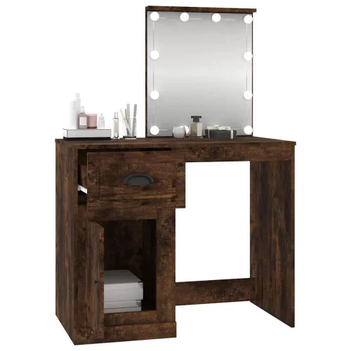 Füstös tölgy színű szerelt fa LED-es pipereasztal 90x50x132,5cm