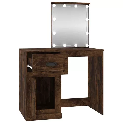 Füstös tölgy színű szerelt fa LED-es pipereasztal 90x50x132,5cm