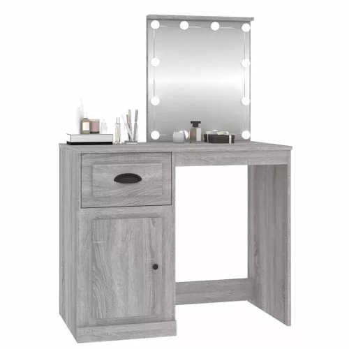 Szürke sonoma szerelt fa pipereasztal LED-del 90x50x132,5 cm