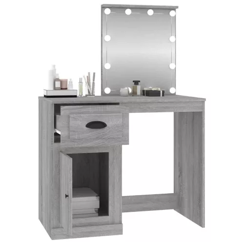 Szürke sonoma szerelt fa pipereasztal LED-del 90x50x132,5 cm