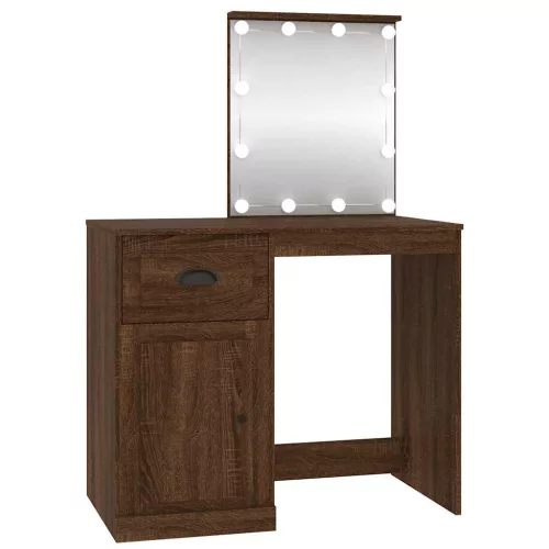 Barna tölgyszínű szerelt fa pipereasztal LED-del 90x50x132,5 cm