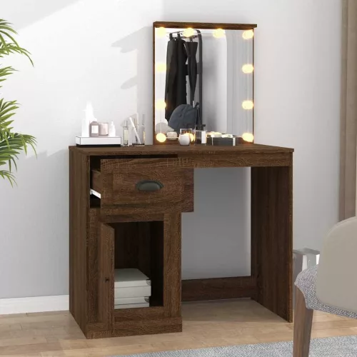 Barna tölgyszínű szerelt fa pipereasztal LED-del 90x50x132,5 cm
