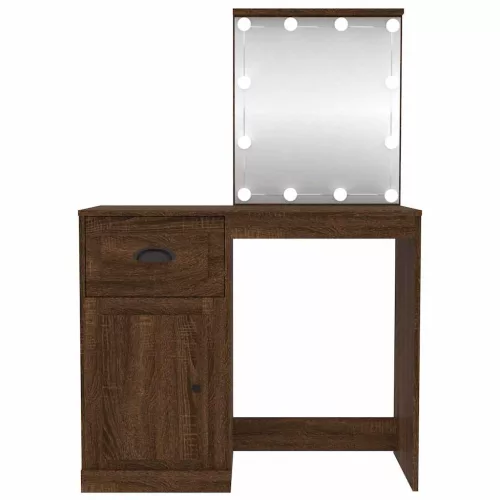 Barna tölgyszínű szerelt fa pipereasztal LED-del 90x50x132,5 cm