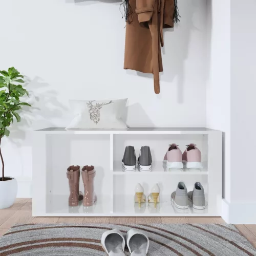 Magasfényű fehér szerelt fa cipőszekrény 100x35x45 cm