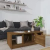 Barna tölgyszínű szerelt fa dohányzóasztal 102 x 50 x 36 cm