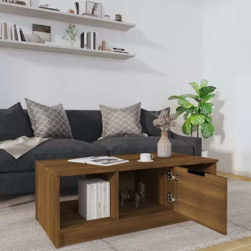 Barna tölgyszínű szerelt fa dohányzóasztal 102 x 50 x 36 cm