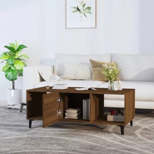 Barna tölgy színű szerelt fa dohányzóasztal 102 x 50 x 40 cm