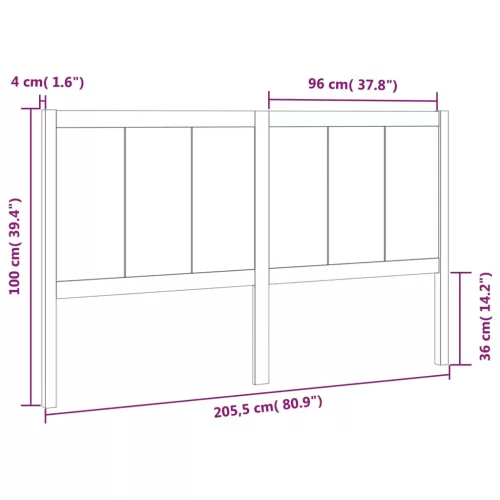 Mézbarna tömör fenyőfa ágyfejtámla 205,5x4x100 cm