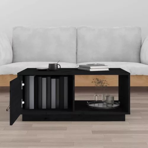 Fekete tömör fenyőfa dohányzóasztal 80 x 50 x 35,5 cm