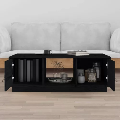 Fekete tömör fenyőfa dohányzóasztal 100 x 100 x 40 cm