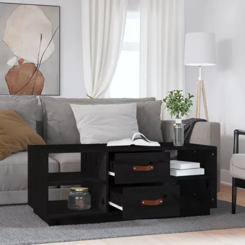 Fekete tömör fenyőfa dohányzóasztal 100 x 50 x 41 cm