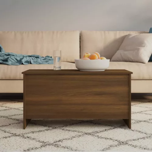 Barna tölgyszínű szerelt fa dohányzóasztal 102x55,5x52,5 cm