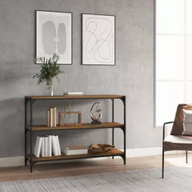   Füstös tölgy színű fa és acél könyvszekrény 100 x 33 x 70,5 cm