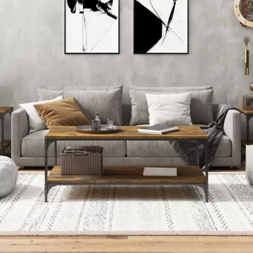 Füstös tölgy színű szerelt fa dohányzóasztal 80 x 50 x 40 cm