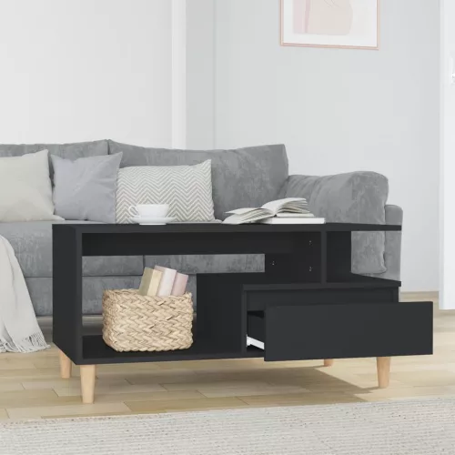 Fekete szerelt fa dohányzóasztal 90 x 49 x 45 cm