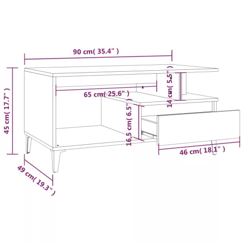 Betonszürke szerelt fa dohányzóasztal 90x49x45 cm