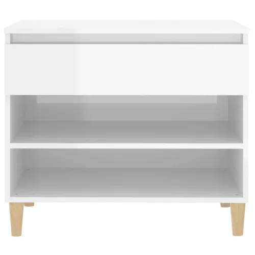 Magasfényű fehér szerelt fa cipőszekrény 70 x 36 x 60 cm
