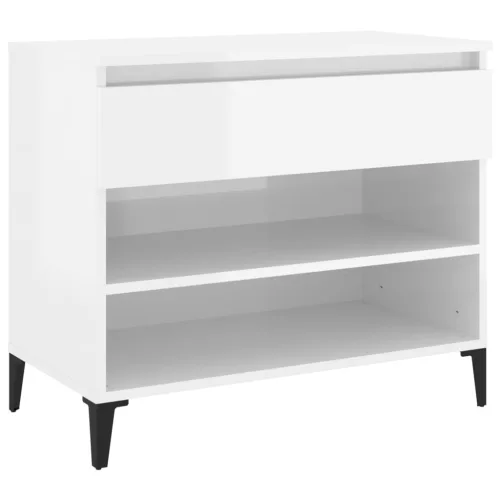 Magasfényű fehér szerelt fa cipőszekrény 70 x 36 x 60 cm