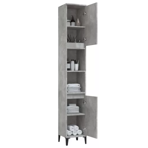 Betonszürke szerelt fa fürdőszobaszekrény 30 x 30 x 190 cm