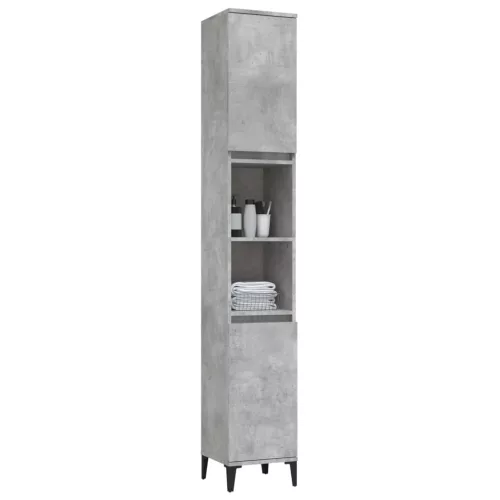 Betonszürke szerelt fa fürdőszobaszekrény 30 x 30 x 190 cm