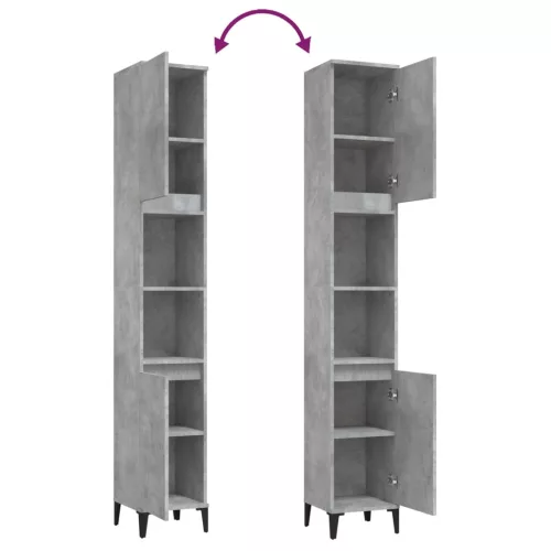 Betonszürke szerelt fa fürdőszobaszekrény 30 x 30 x 190 cm